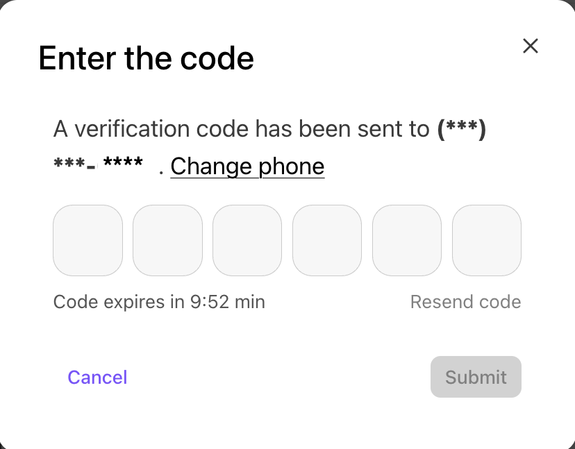 Enter the verification code sent to your phone to proceed with authentication.